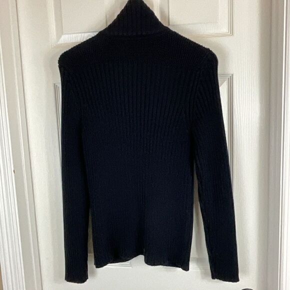 Talbots Sz M Navy Blue Cardigan Pima Cotton Chunky Knit Sweater Gold Buttons N1 - Picture 3 of 12